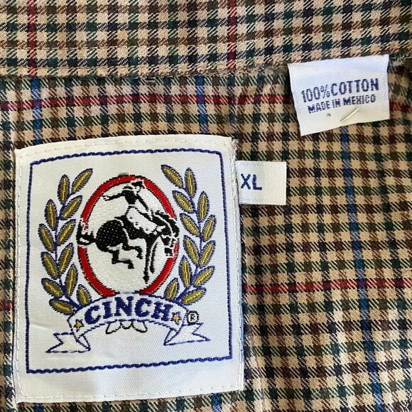 Cinch Cotton Long Sleeve Button Down Collard Checked Mens Shirt Size XL - Picture 5 of 6